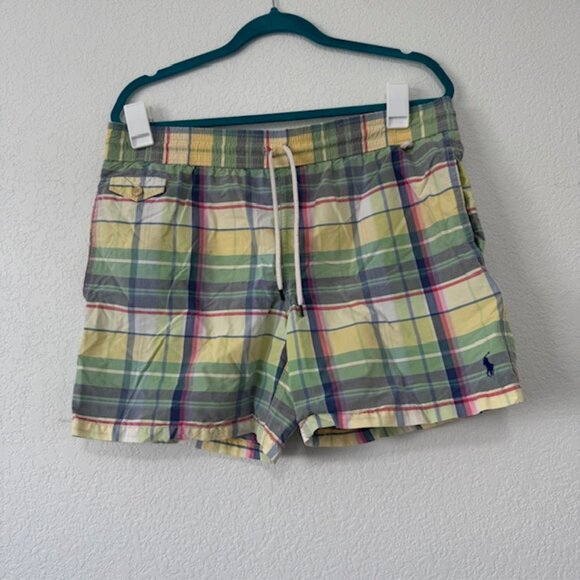 Polo Ralph Lauren Mens Multicolor Plaid Bathing Suit Swim Trunks size M EUC - Picture 1 of 8